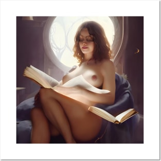 Nude girl reading her book Posters and Art